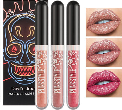 Metal Diamond Liquid Paillettes Rouge À Lèvres Mat Noir Rouge À Lèvres Set Coloré Brillant À Lèvres Rich Pegion Long Lasting Non Stick Cup Waterproof Lip Glaze (A)