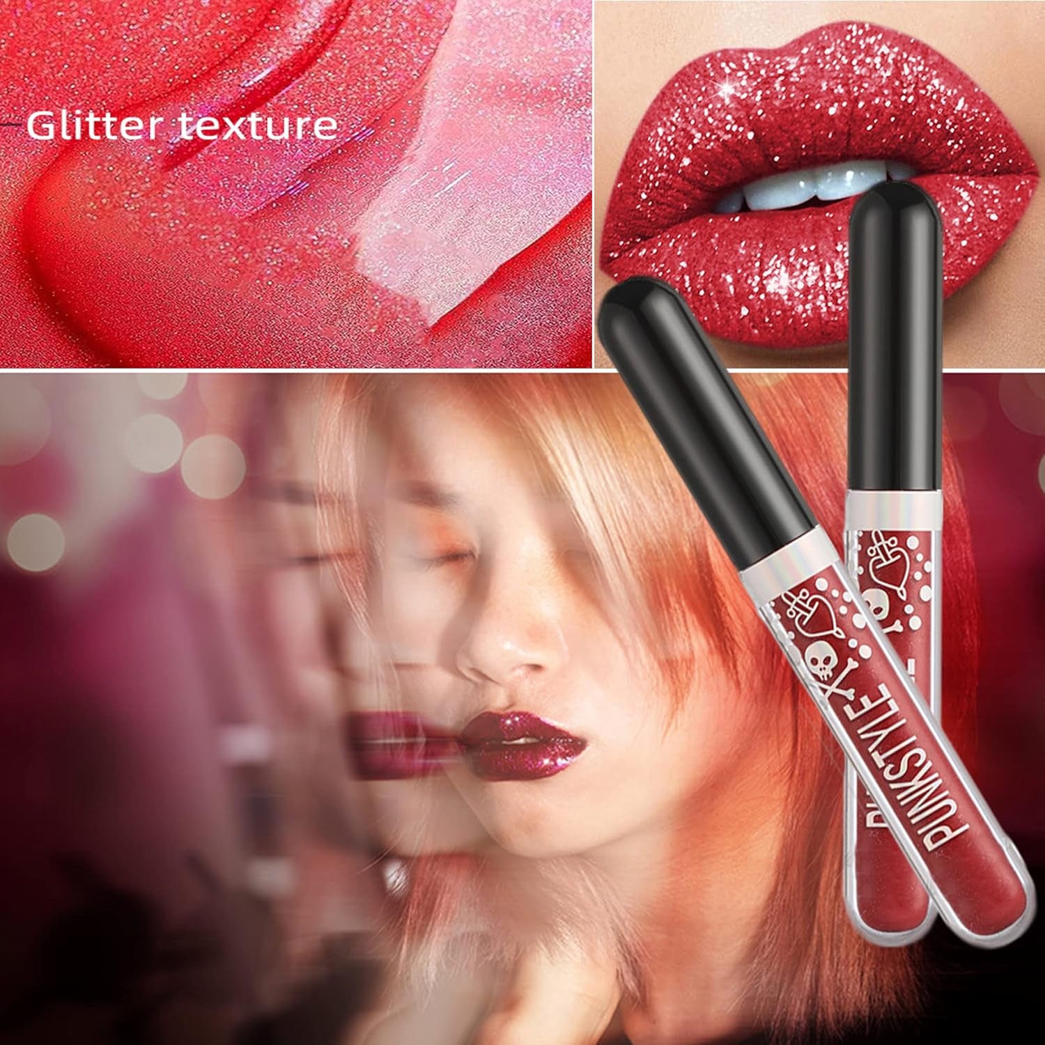 Metal Diamond Liquid Paillettes Rouge À Lèvres Mat Noir Rouge À Lèvres Set Coloré Brillant À Lèvres Rich Pegion Long Lasting Non Stick Cup Waterproof Lip Glaze (A)