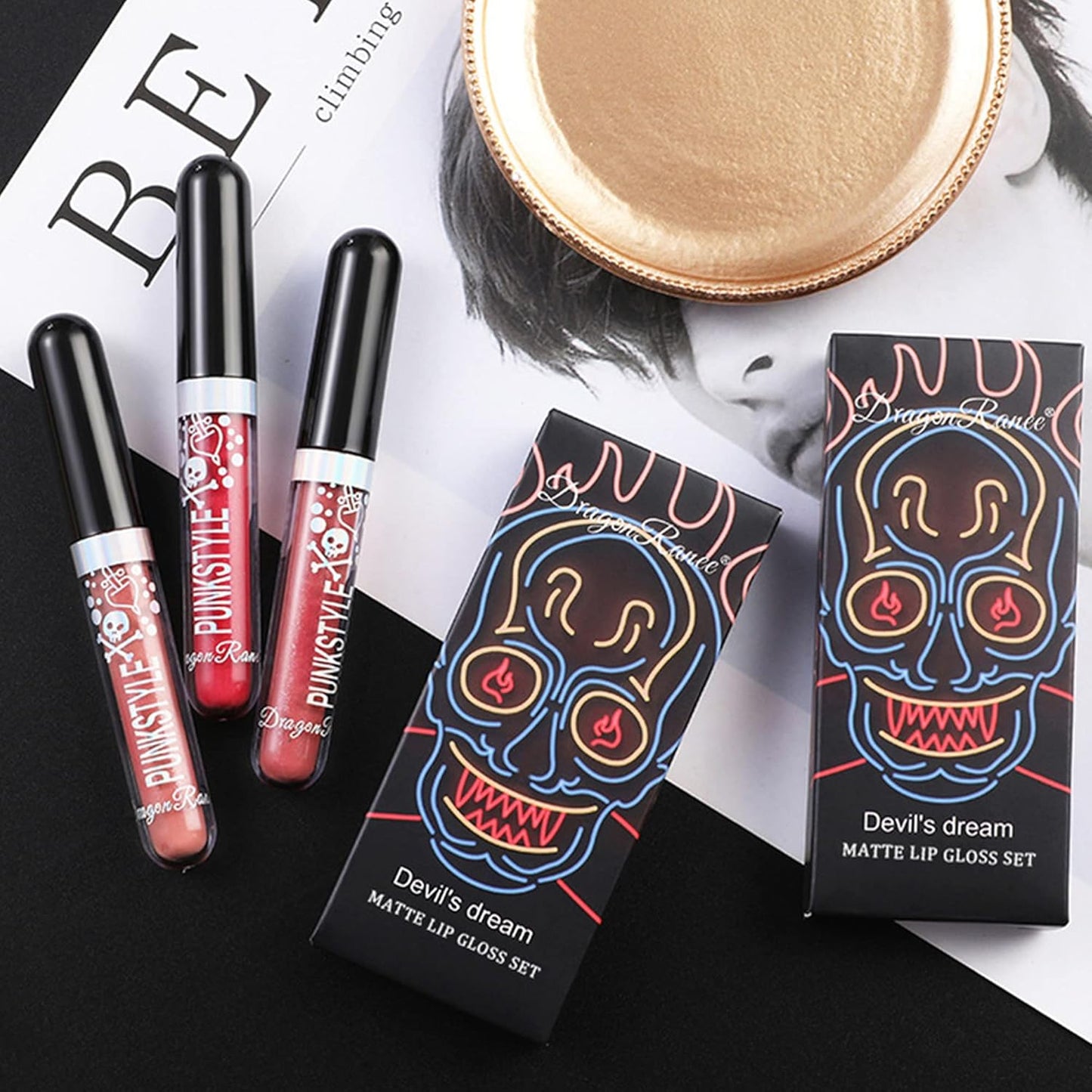 Metal Diamond Liquid Paillettes Rouge À Lèvres Mat Noir Rouge À Lèvres Set Coloré Brillant À Lèvres Rich Pegion Long Lasting Non Stick Cup Waterproof Lip Glaze (A)